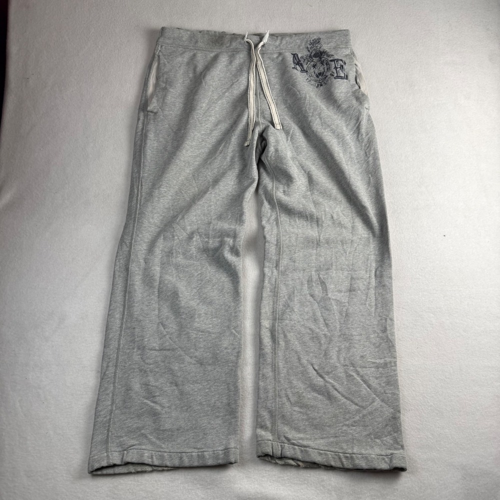 American Eagle Outfitters Womens Wide Leg Sweatpants Gray Graphic Crest Large